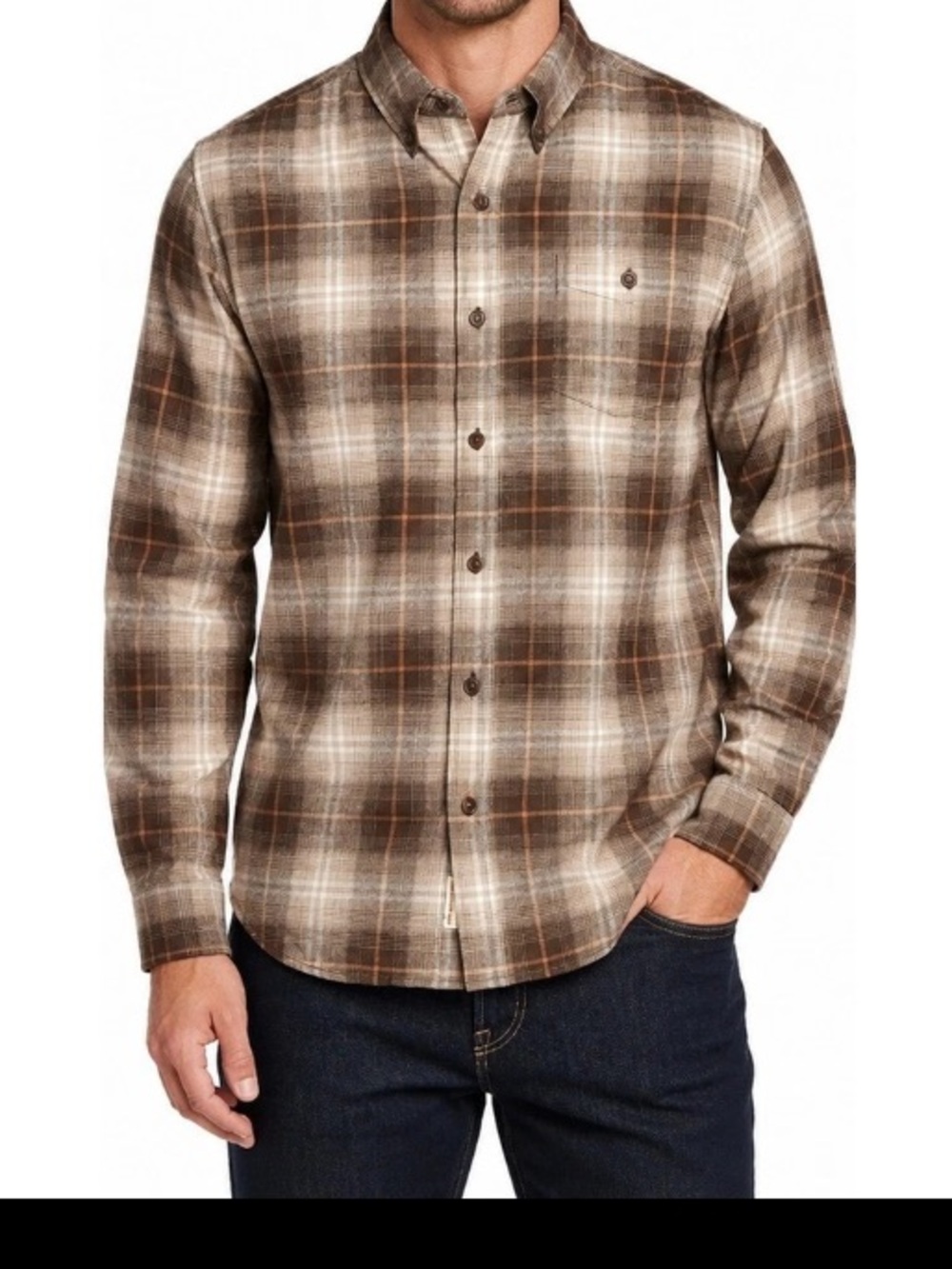 Weatherproof Men's Brown and Cream Plaid Button-Down Shirt